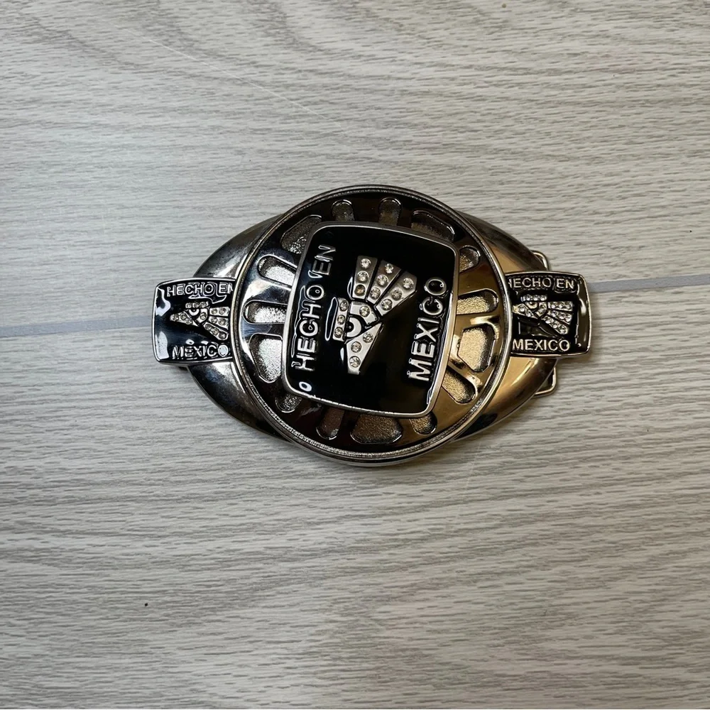 Hecho en Mexico Large Spinning Silver and Black Belt Buckle